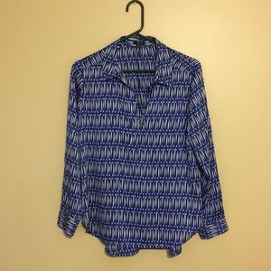 Ann Taylor M Petite Flowy Blue and White Blouse